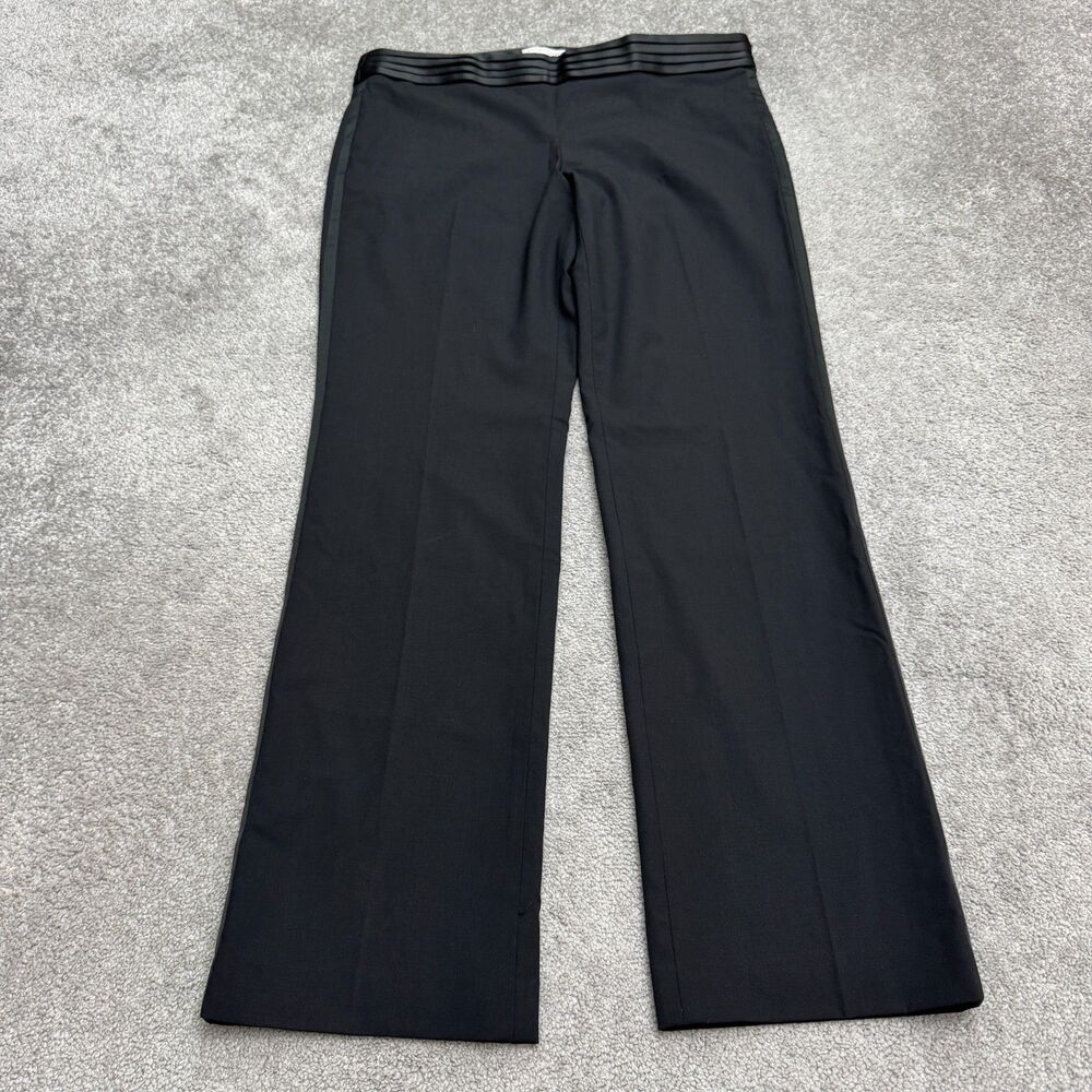 Banana Republic Logan Fit Tuxedo Dress Pants Women 12 Black Stretch Wool Satin